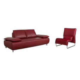 Volare Set Leather Two-Seater and Armchair in Red with Manual Function from Koinor, Set of 2 For Sale