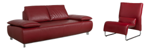 Volare Set Leather Two-Seater and Armchair in Red with Manual Function from Koinor, Set of 2