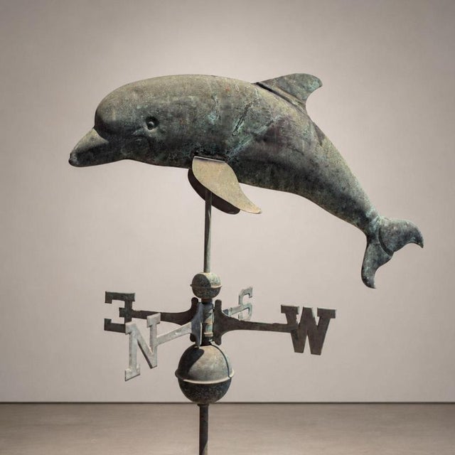 Antique Italian Copper Weathervane with Three-Dimensional Dolphin, 1900s For Sale - Image 3 of 9