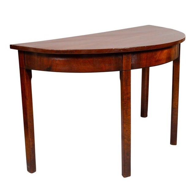 Late 18th Century Pair George III Mahogany Demilune Console Tables For Sale - Image 5 of 12