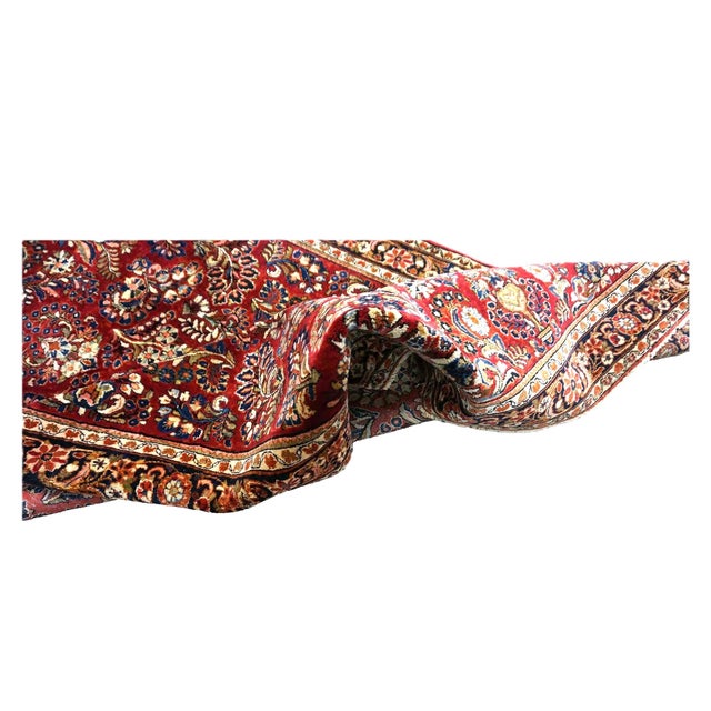 Textile Antique Persian Sarouk Wool 4x6 Red, Orange & Ivory Handmade Area Rug #9902994 For Sale - Image 7 of 7