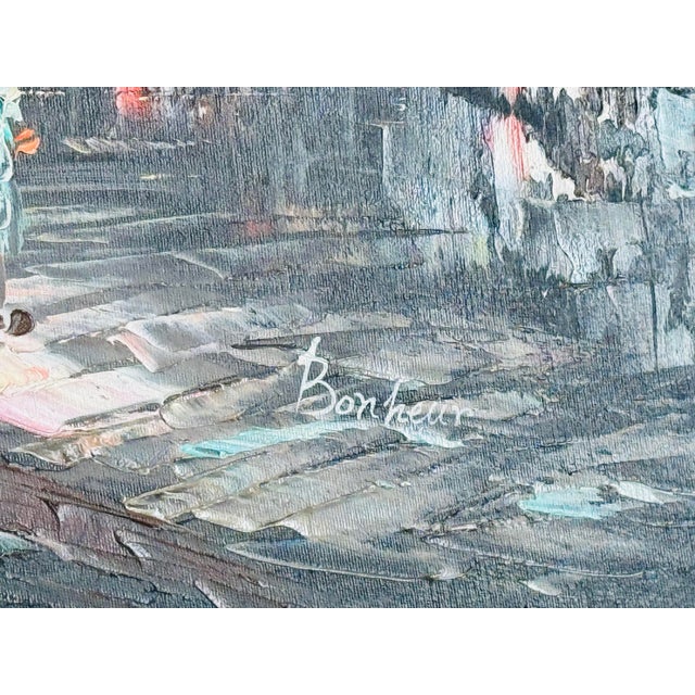 Wood Vintage 1960s Large Paris Street Oil Painting by Bonheur For Sale - Image 7 of 7