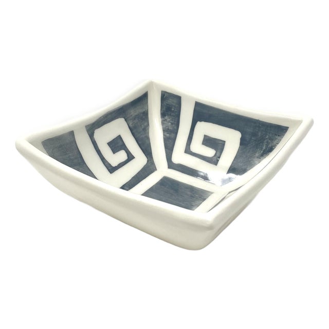 Greek Key Border Dip Cup in Graphite — The Mane Lion, Hand-Painted Italian Ceramic For Sale