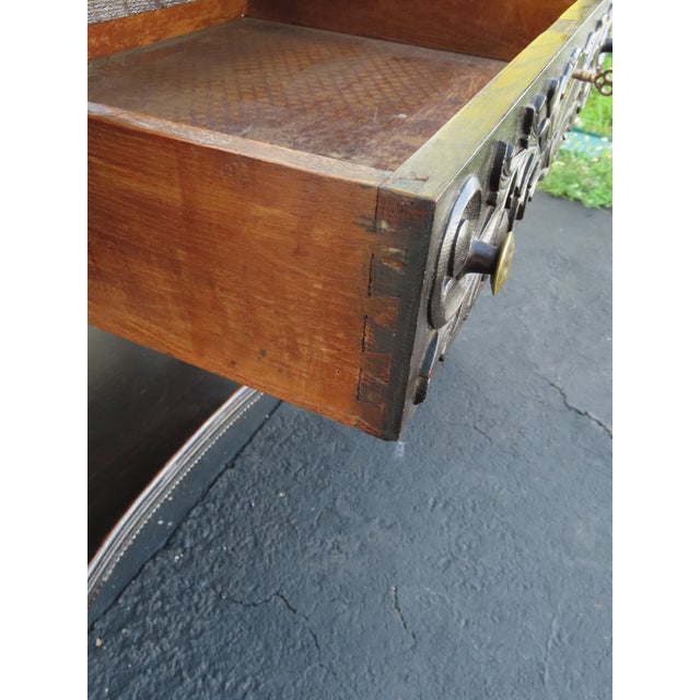 Early 20th Century Early 1900s Heavy Carved Tiger Oak Library Console Table Partner Desk 6571a For Sale - Image 5 of 18