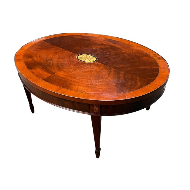 1980s Hekman Copley Place FederalStyle Oval Mahogany Coffee Table