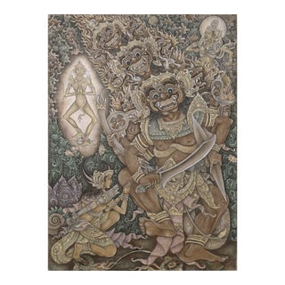 The Goddess Kali Appears to a Hunter - Vintage Balinese Ubud Painting Mask Dance by Konci For Sale