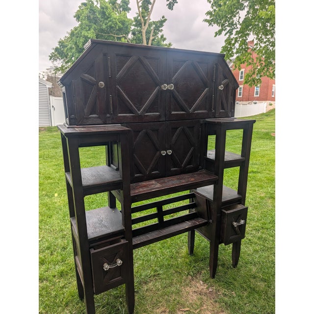 Vintage Arts & Crafts Geometric Smoking Cabinet & Pipe Rack Etagere Console For Sale - Image 10 of 18