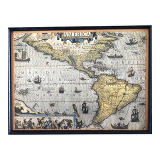 Framed Historical Map of the Americas - Jodocus Hondius (C. 1606) For Sale