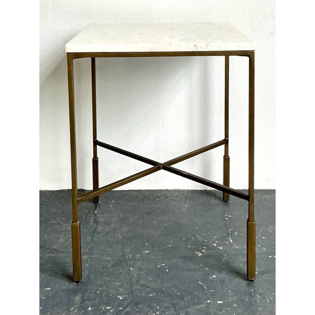 Vintage Boho Mecox Stone Top Side Table For Sale - Image 10 of 12