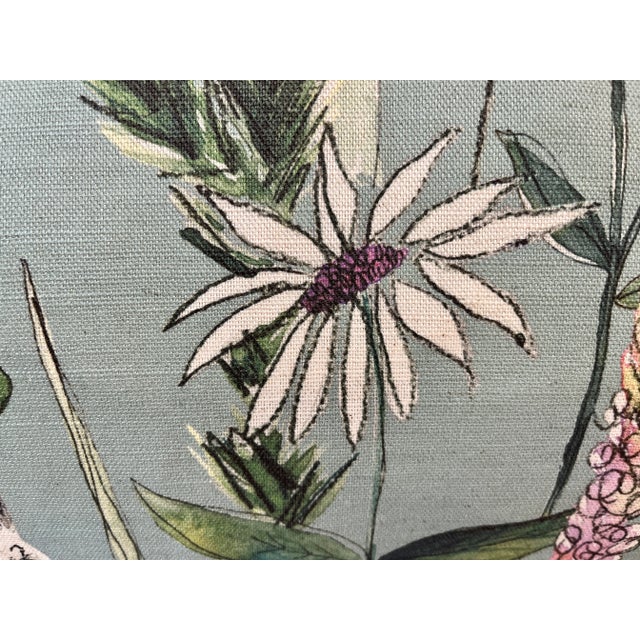 2020s Large Bolster Pillow With a Playful Mid Century Modern Water-Color-Like Floral Design Buzzing With Bees on a Light Green Background - Made in U K For Sale - Image 5 of 12