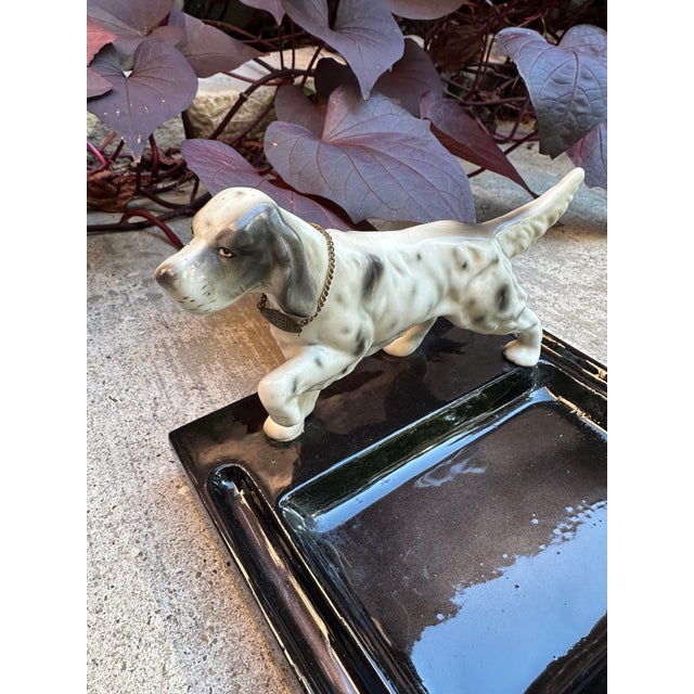 Vintage Mid-Century Porcelain Desk Caddy Cache Catchall With English Setter Dog For Sale - Image 4 of 6