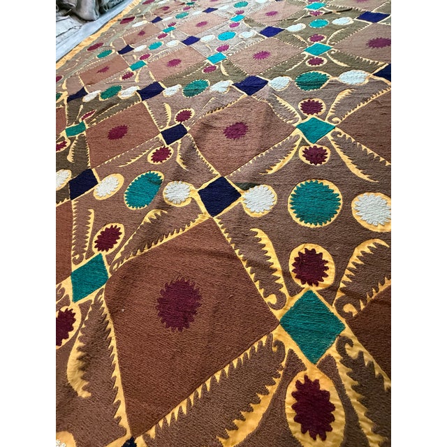 Brown Gold Lattice Cotton Suzani Wall Decor For Sale - Image 9 of 10