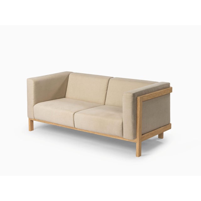 Two-Seater Sofa in Oak and Pearl Fabric by Julien Renault For Sale - Image 15 of 15