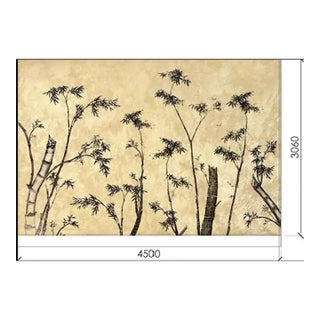 A Set of 5 Panels Hand-Painted Wallpaper, Bamboo on Warm Gold Gilded Paper For Sale