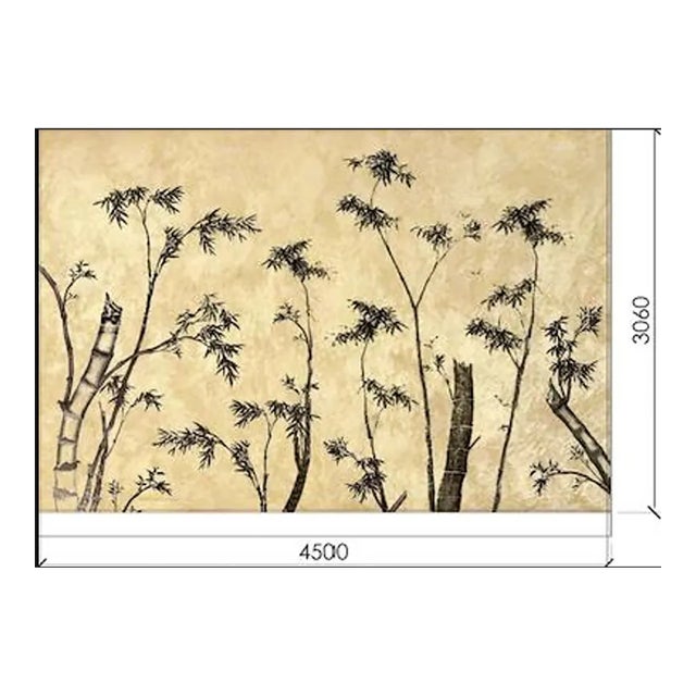 A Set of 5 Panels Hand-Painted Wallpaper, Bamboo on Warm Gold Gilded Paper For Sale