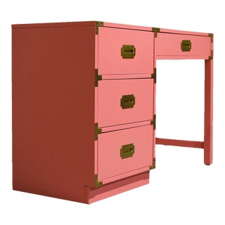 1970s Campaign Style Desk by Bernhardt in Pink - Newly Painted For Sale