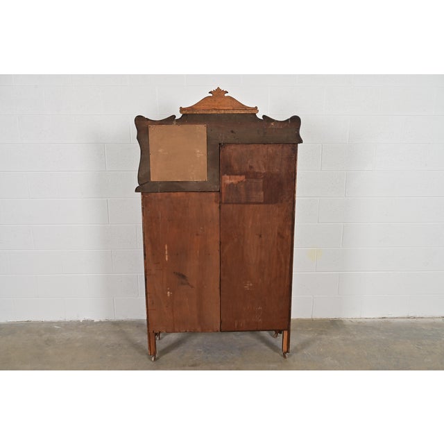 Antique Victorian Carved Tiger Oak Side-by-Side Bookcase With Drop Front Secretary Desk by Larkin Co., Circa 1900 For Sale - Image 15 of 16