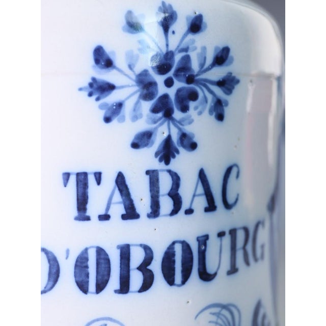 Blue Large Dutch Delft Style Tobacco Jar Tabac Dobourg with Brass Lid, 1880 For Sale - Image 8 of 16