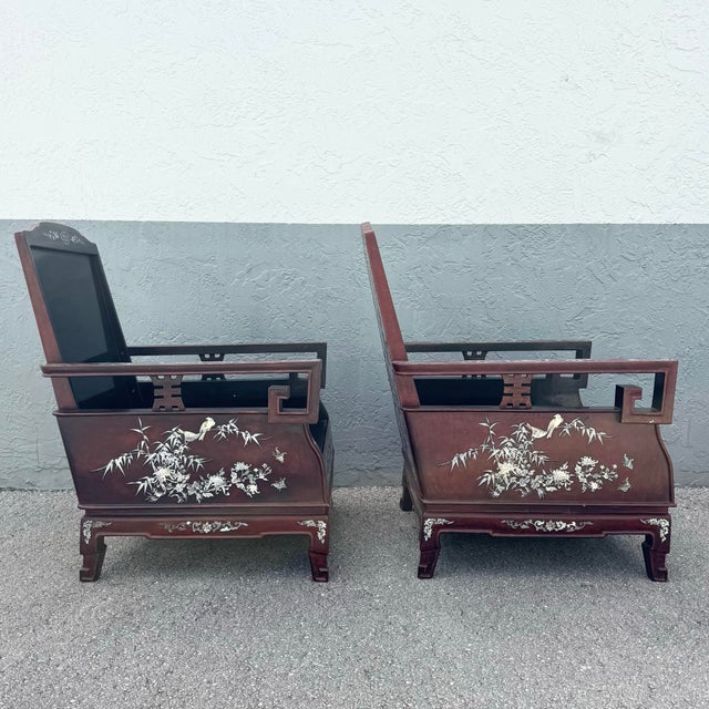 Chinese Rosewood With Mother of Pearl Inlay Lounge Chairs - Set of 3 For Sale In West Palm - Image 6 of 12