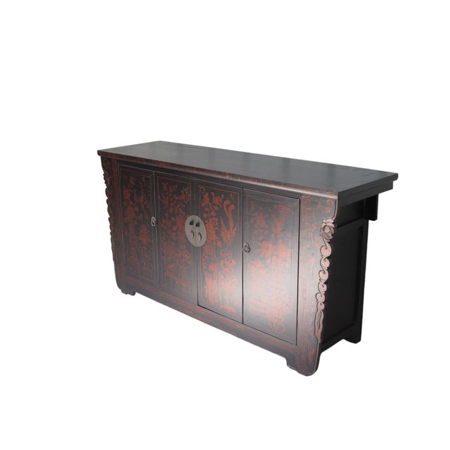 Vintage Chinese Four-Door Cabinet With Hand-Painted Floral and Bird Panels For Sale In Greensboro - Image 6 of 14