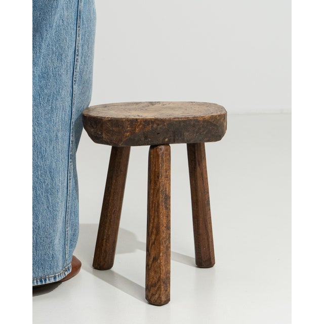 Late 20th Century 20th Century French Brutalist Oak Stool with Sculptural Form For Sale - Image 5 of 11