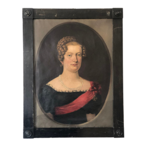 Antique Original Lady Oil Painting: Large 19th Century Baroness Portrait