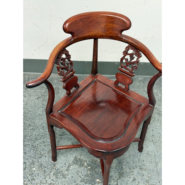 Vintage Rosewood Asian-Inspired Corner Chairs, Pair For Sale - Image 10 of 12