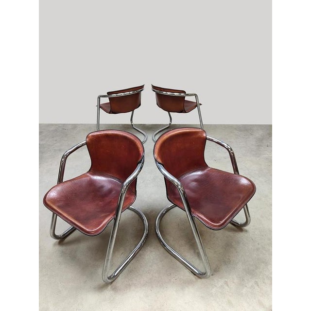 Vintage Dutch Tubular Chrome Leather Dining Chairs from Metaform, 1970s, Set of 4 For Sale - Image 3 of 6