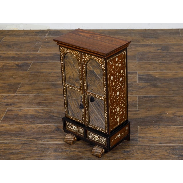 English 19th Century Miniature Cabinet with Scrollwork Inlay and Inner Drawers For Sale - Image 9 of 12