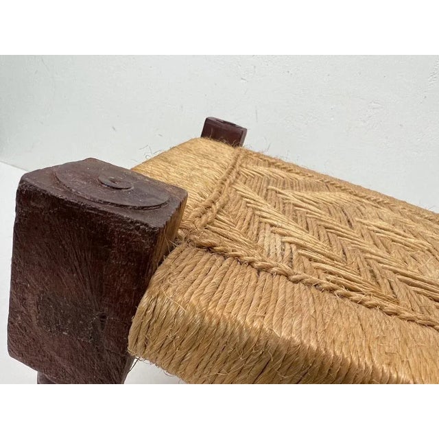 Wood Vintage Brutalist Footstool in Jute Rope, 1960s For Sale - Image 7 of 10