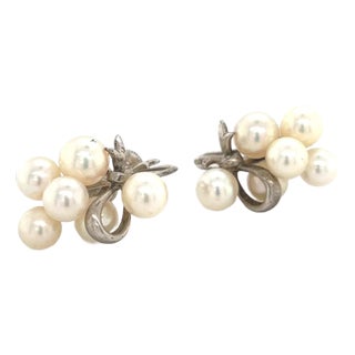 1990s Mikimoto Estate Akoya Pearl Earrings Sterling Silver, 2 Pieces For Sale