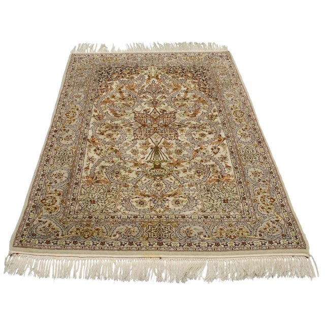 Renaissance Vintage Persian Isfahan Wool and Silk Prayer Rug - 03'06 X 05'04 For Sale - Image 3 of 4