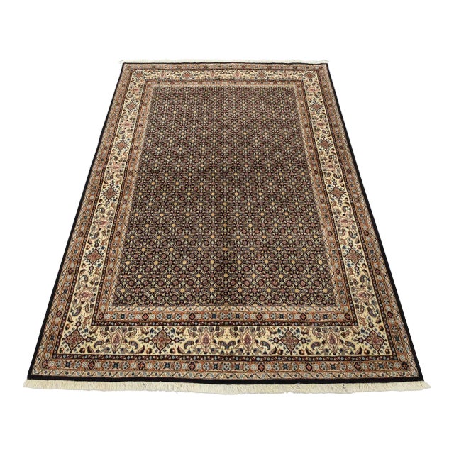 Fine Mood Rug 5’6” X 7’8” Blue Wool Vintage Hand-Knotted Carpet For Sale