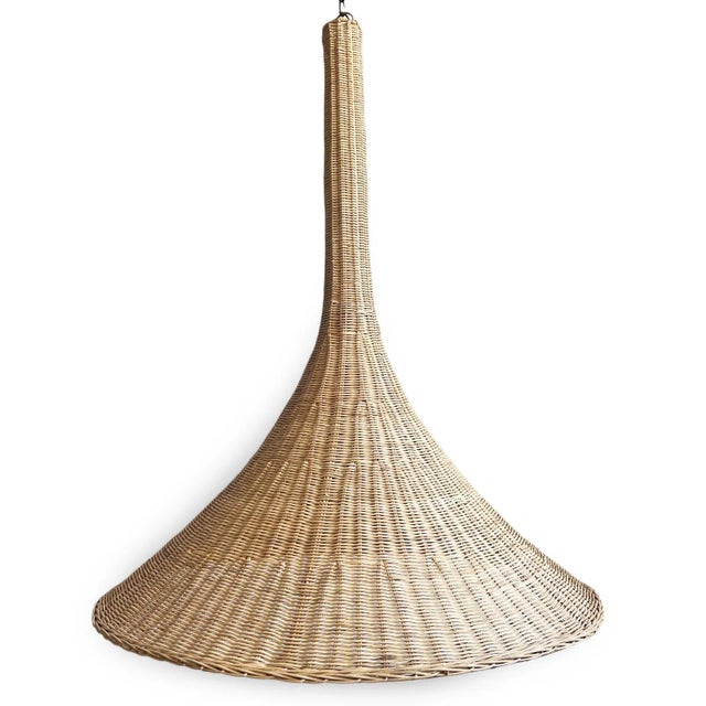 Contemporary Natural Wicker Trumpet Pendant Light Large For Sale In Los Angeles - Image 6 of 11