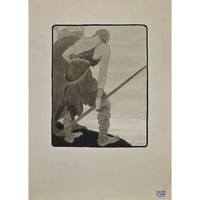 Viking is an original artwork realized by George Henri Tribout. Original etching on paper glued on cardboard. No...