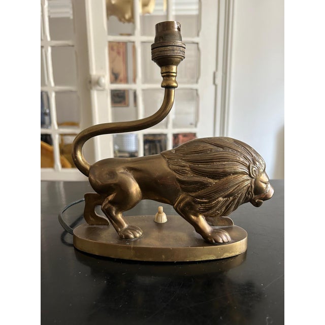 Metal Vintage Brass Lion Lamp, 1970s For Sale - Image 7 of 13