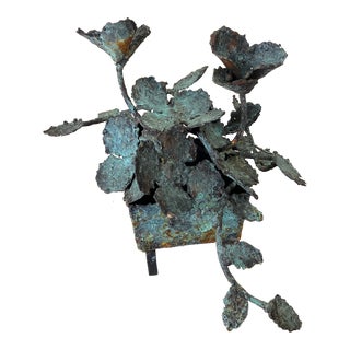 Early 21st Century Bronze Artist Made Brutalist Style Flower Sculpture For Sale