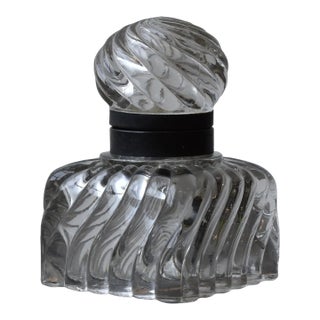 Vintage Swirling Cast Glass + Metal Inkwell, Circa Late 19th - Early 20th Century For Sale