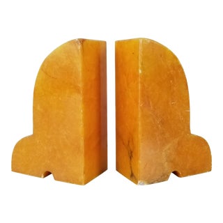 Italian Vintage Bright Orange Marble Bookends - a Pair . For Sale