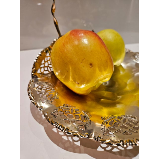 1960s Silver Plated Brass Swing Handle Basket Dish For Sale - Image 9 of 11