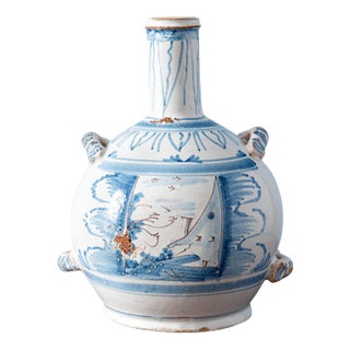 Blue and White Faience Bottle from Nevers, 18th Century For Sale