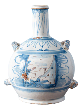 Blue and White Faience Bottle from Nevers, 18th Century