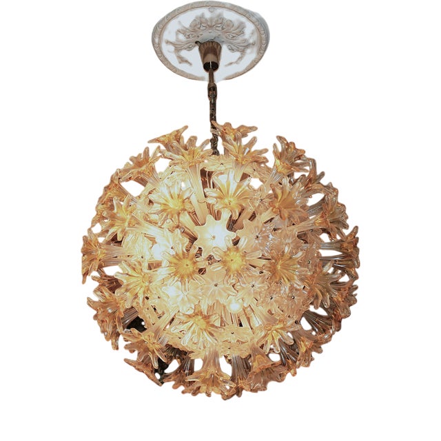 Esprit Chandelier in Clear and Amber Murano Glass by Toni Zuccheri for Venini, 1970s For Sale