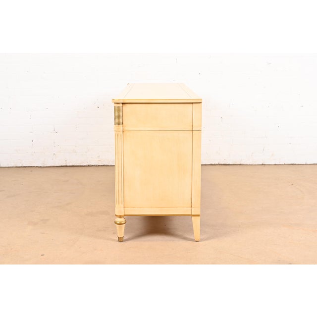 Kindel Furniture French Regency Louis XVI Cream Lacquered Parcel Gilt Dresser For Sale - Image 9 of 11