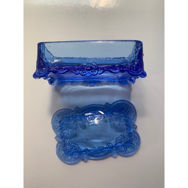Vintage Cobalt Blue Glass Vanity Set Trinket Box Jewelry Box With Lids - Set of 2 For Sale - Image 14 of 16