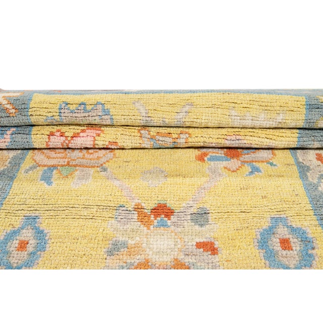 2010s Yellow Modern Oushak Handmade Wool Runner For Sale - Image 5 of 13