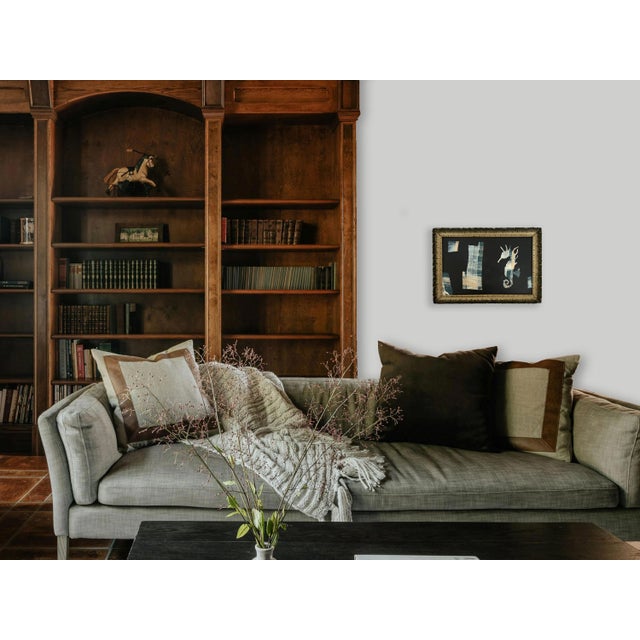 "Seahorse" Abstract Art in Antique Frame, Coastal Contemporary Nautical Wall Art by JTS For Sale - Image 4 of 11