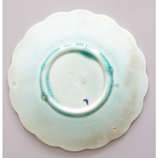 19th Century Swedish Rörstrand Majolica Turquoise Chestnut Leaf Plate For Sale In Houston - Image 6 of 7