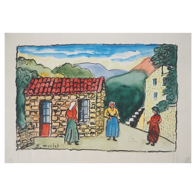 Elisée Maclet, Bretonnes à l'Entrée du Village, Watercolor, Early 20th Century For Sale