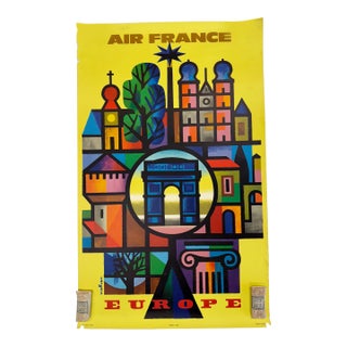 C. 1960s, Air France – Europe, Bold Modernist, Vintage Travel Poster, Printed in France, Artist Jacques Nathan-Garamond For Sale